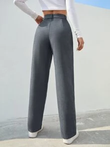 SHEIN Unity Pantalones de traje unicolor con bolsillo oblicuo - Gris - Ver 2