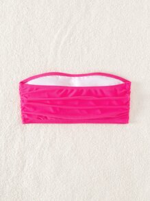 Ruched Bandeau Bikini Top - Hot Pink - View 4