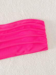 Ruched Bandeau Bikini Top - Hot Pink - View 5