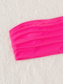 Ruched Bandeau Bikini Top - Hot Pink - View 6