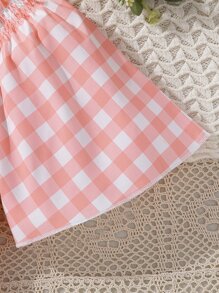 Chicas Blusa con estampado de guingán bajo con fruncido