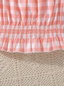 Chicas Blusa con estampado de guingán bajo con fruncido