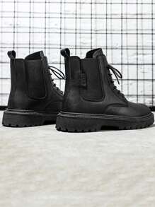 Men Lace-up Front Chelsea Boots - Black - View 1