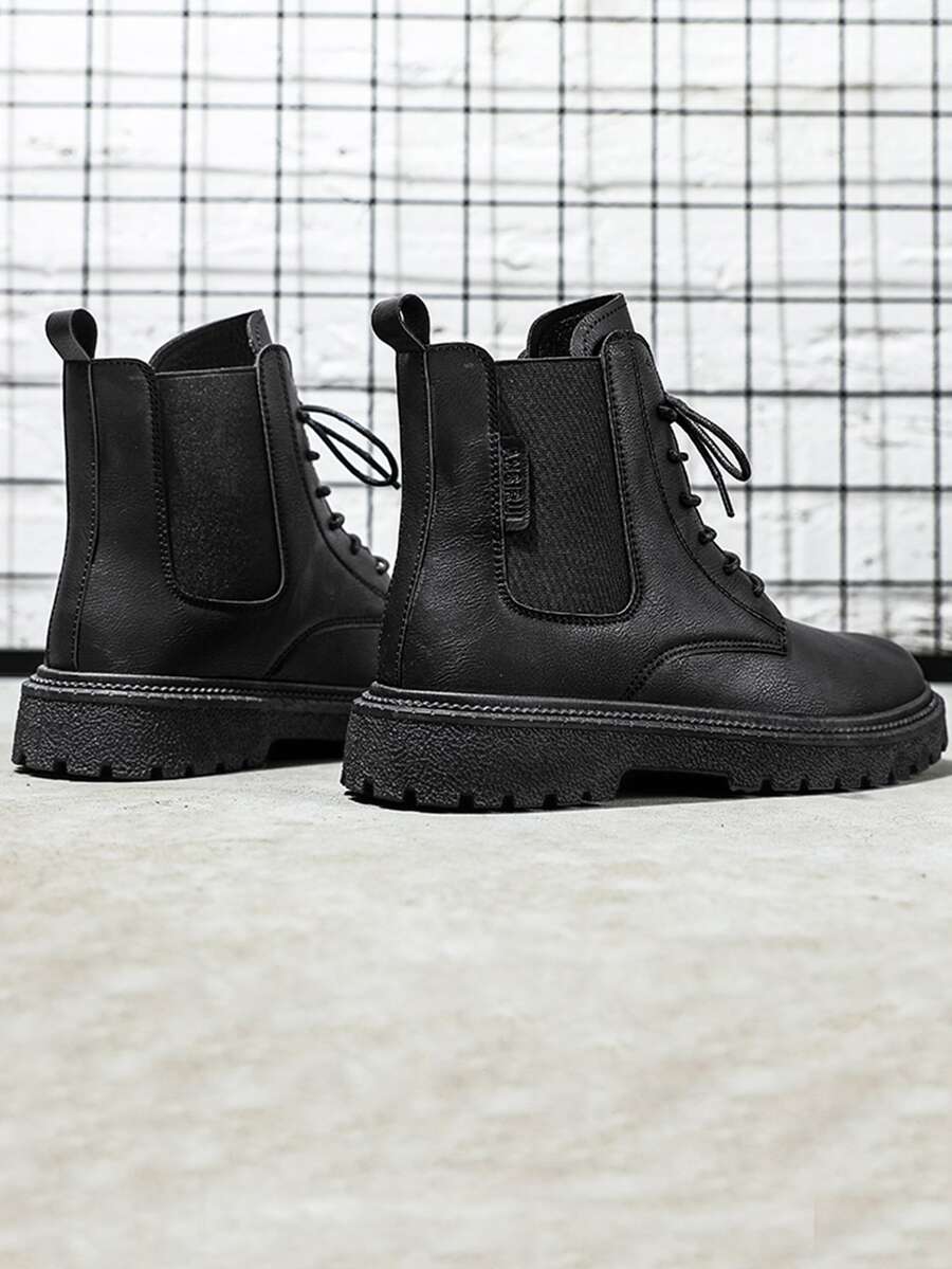 Men Lace-up Front Chelsea Boots - Black - View 1