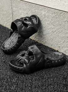 男士頭骨設計拖鞋時尚拖鞋 - 黑色 - 查看 1