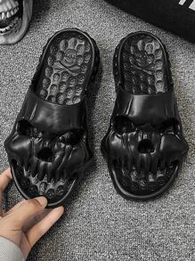 男士頭骨設計拖鞋時尚拖鞋 - 黑色 - 查看 2