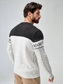 Manfinity Men Argyle Pattern Cable Knit Jumper - Black and White - View 2