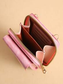 Minimalist Zipper Phone Wallet Wallet - Pink - View 2