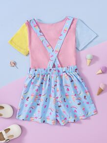 年輕女孩彩虹印花t恤和連體衣 - 藍色 - 查看 2