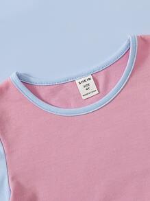 年輕女孩彩虹印花t恤和連體衣 - 藍色 - 查看 3