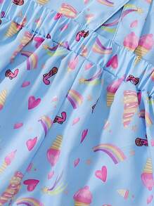 年輕女孩彩虹印花t恤和連體衣 - 藍色 - 查看 8