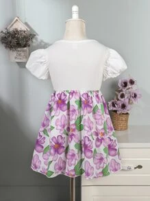 小女童印花泡泡袖洋裝