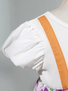 小女童印花泡泡袖洋裝