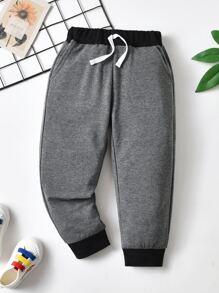 SHEIN Toddler Boys Colourblock Elastic Waist Joggers - Grey - View 1