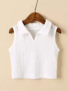 SHEIN Toddler Girls Solid Textured Tank Top - White - View 1