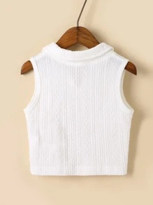 SHEIN Toddler Girls Solid Textured Tank Top - White - View 2