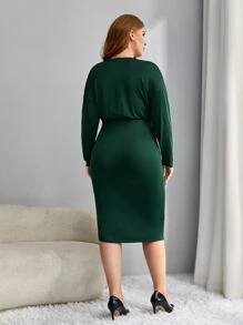 SHEIN SXY Vestido ajustado de cuello cruzado con cordón delantero - Verde Oscuro - Ver 2