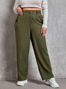 SHEIN EZwear 大碼高腰翻蓋口袋工裝褲