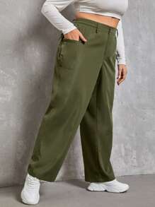 SHEIN EZwear 大碼高腰翻蓋口袋工裝褲