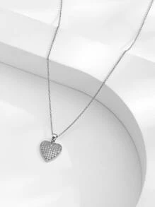 Rhinestone Heart Pendant Necklace - Silver - View 1