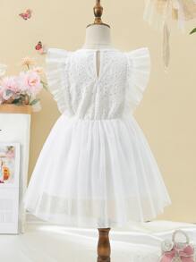 SHEIN 小女童荷葉邊網紗邊連衣裙