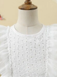 SHEIN 小女童荷葉邊網紗邊連衣裙