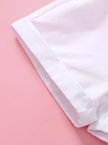 2件套女童纯色拉链Polo衫和短裤休闲套装+腰包