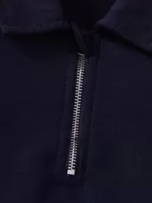 2件套女童纯色拉链Polo衫和短裤休闲套装+腰包