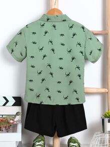 SHEIN 小男童恐龍印花襯衫和短褲不帶T恤 - 彩色 - 查看 2
