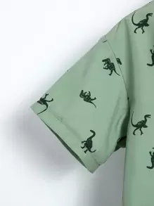 SHEIN 小男童恐龍印花襯衫和短褲不帶T恤 - 彩色 - 查看 3