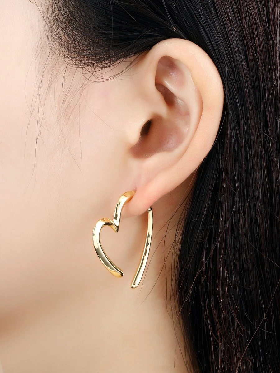 1pair Elegant Crossed Heart Design Copper Drop Earrings With S925 Silver Needles - Yellow Gold - View 1