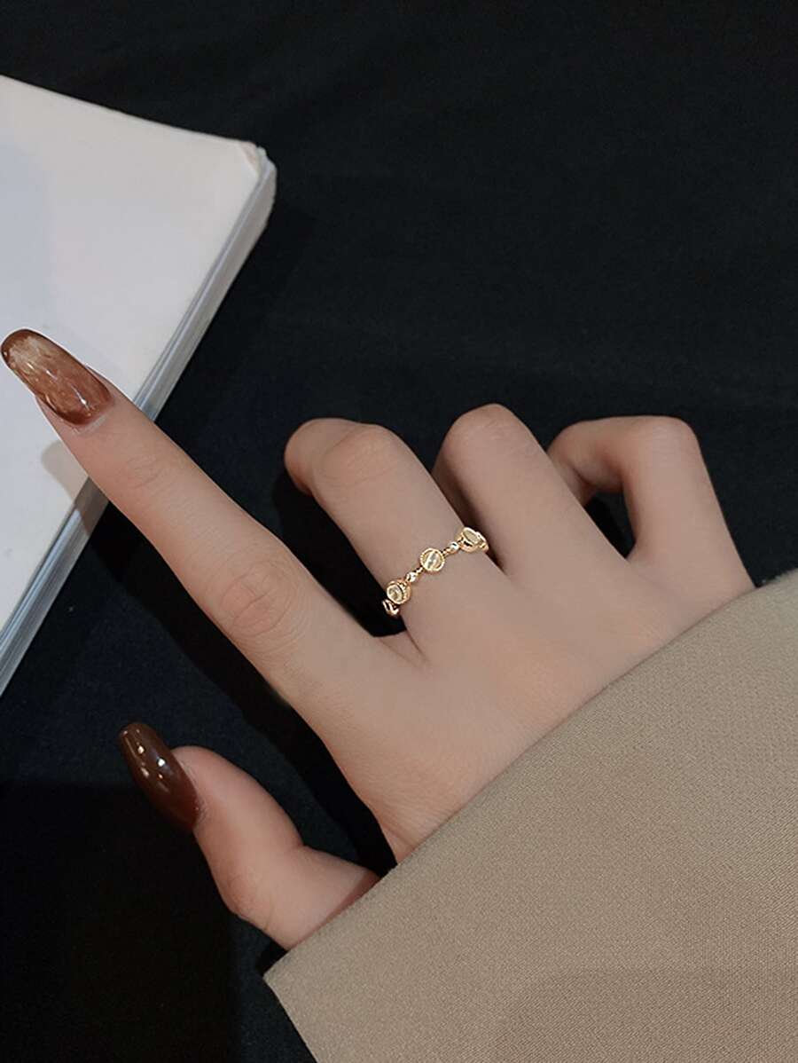 1入組水鑽裝飾開口戒指銅首飾類 - 金黃色 - 查看 1