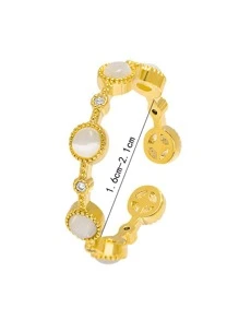 1入組水鑽裝飾開口戒指銅首飾類 - 金黃色 - 查看 4