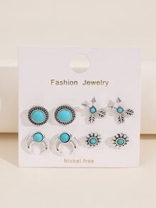 4pairs Arrow & Flower Design Stud Earrings - Multicolor - View 1