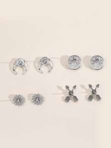 4pairs Arrow & Flower Design Stud Earrings - Multicolor - View 2