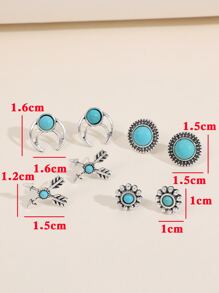 4pairs Arrow & Flower Design Stud Earrings - Multicolor - View 3