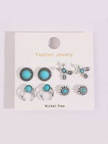 4pairs Arrow & Flower Design Stud Earrings - Multicolor - View 4
