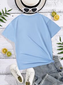 SHEIN Teen Girls Slogan Graphic Tee - Baby Blue - View 2
