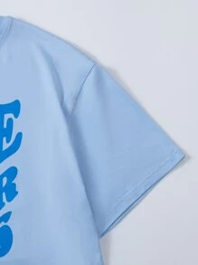 SHEIN Teen Girls Slogan Graphic Tee - Baby Blue - View 4