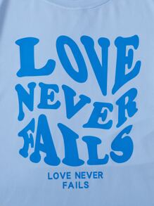 SHEIN Teen Girls Slogan Graphic Tee - Baby Blue - View 5