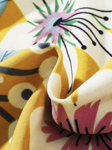 Chicas Vestido con estampado floral de cuello asimétrico ribete con fruncido - Amarillo - Ver 3