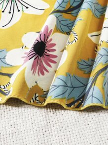 Chicas Vestido con estampado floral de cuello asimétrico ribete con fruncido - Amarillo - Ver 5