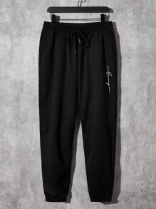 Manfinity RebelGame Men Letter Graphic Raglan Sleeve Pullover & Sweatpants - Black and White - View 3