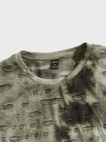 Manfinity Men Tie Dye Ripped Tee - Army Green - View 3