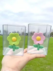 1pc Clear Flower Design Random Pen Holder