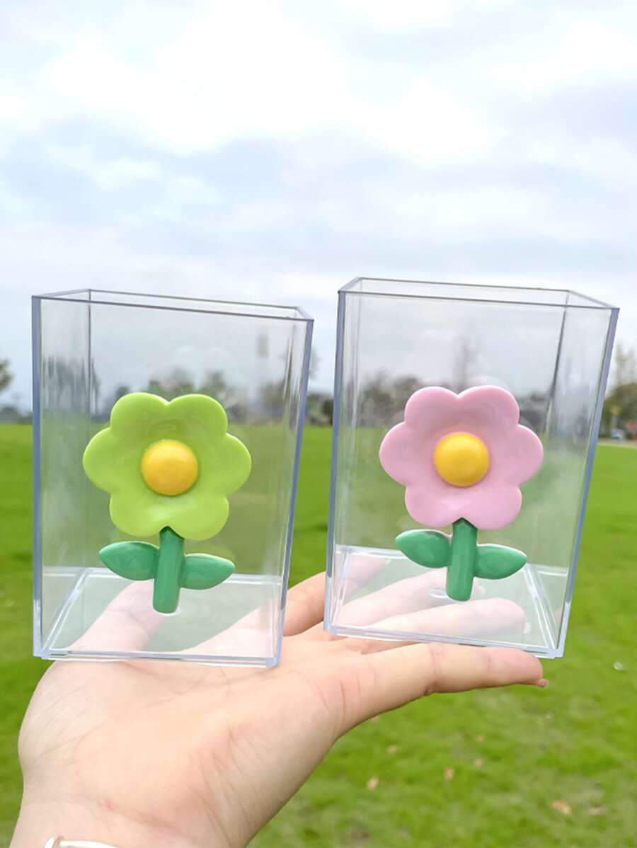 1pc Clear Flower Design Random Pen Holder