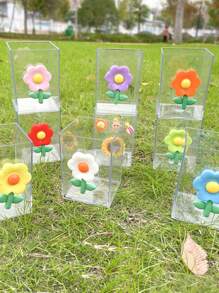 1pc Clear Flower Design Random Pen Holder