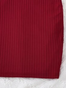 SHEIN Explorewe Chicas adolescentes Vestido de cuello asimétrico ribete con fruncido tejido de canalé - Burdeos - Ver 4