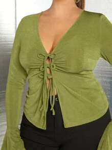 SHEIN SXY 大碼前繫帶荷葉袖T恤