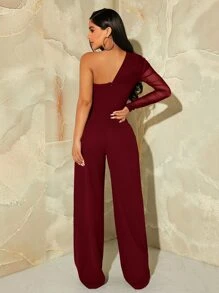 SHEIN SXY Bộ đồ liền thân đơn giản, tối giản, màu trơn dành cho nữ - Màu Đỏ Sâu - Xem 2